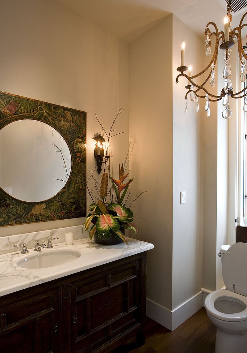 Тропики в ванной – новый необычный стиль: рамы из латуни. Фото 2