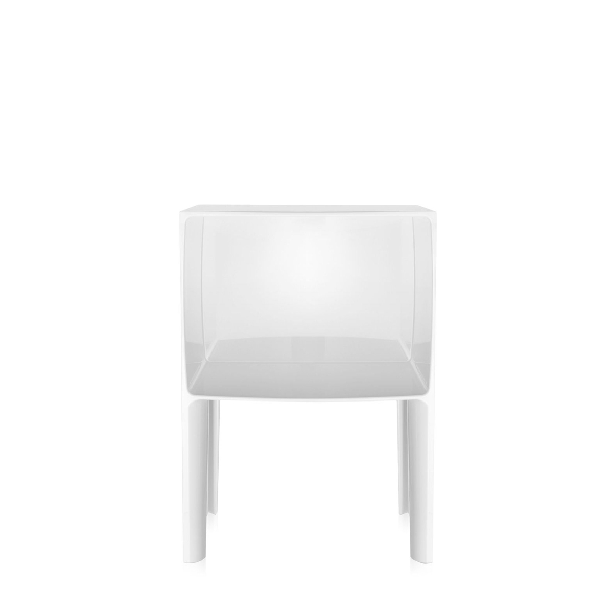 Удобная мебель для спальни - белый столик в форме куба из пластика на ножках