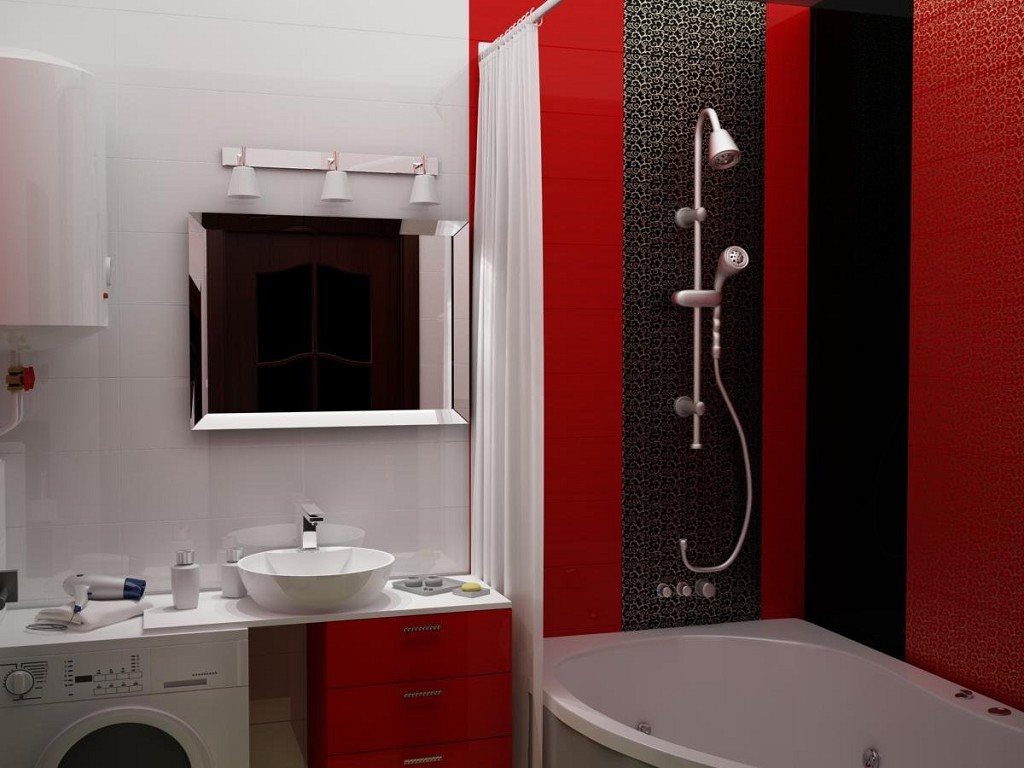 Ванная комната в красно-чёрном цвете