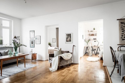 Винтажный стиль в шведской квартире: отсутствие дверей